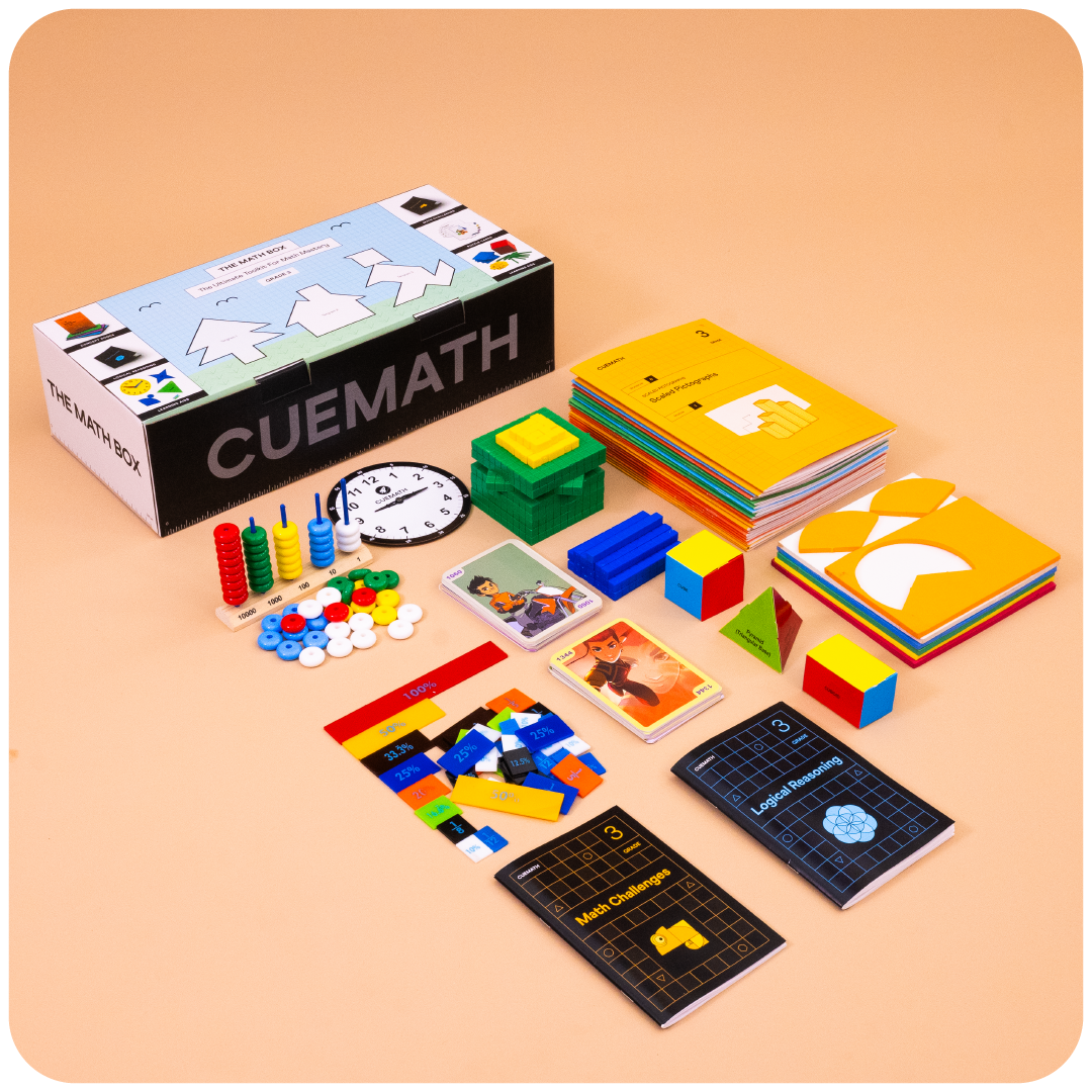 Cuemath's Math Box | 12+ Grade-Specific Workbooks, 70-80 Reasoning Puzzle Cards, Math Challenges, & Interactive Manipulatives