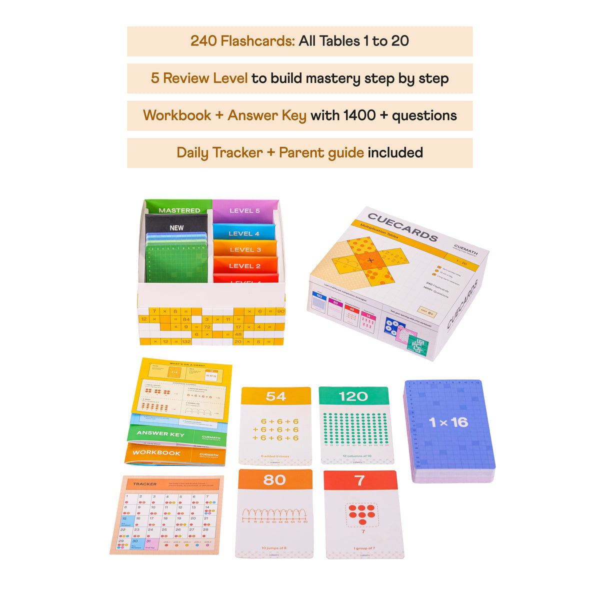 CueCards Multiplication Flash Cards | 240 Cards | Tables 1–20 | Science-Backed | Ages 6+ | — view 2