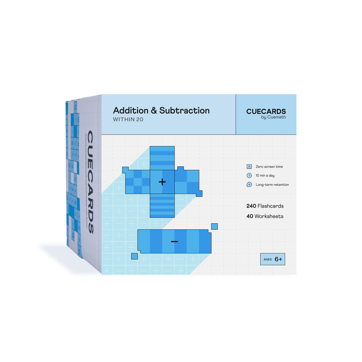 CueCards Addition & Subtraction Flashcards | 240 Cards | Within 20 | Science-Backed | Ages 6+ — view 1