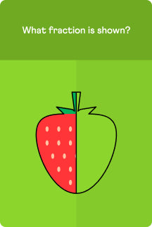 Question card: what fraction of the strawberry is shown?